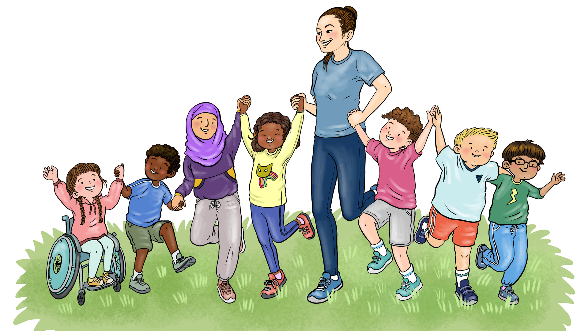 Illustration: Kindergruppe mit erwachsener Person | Copyright: Eva Burckhardt